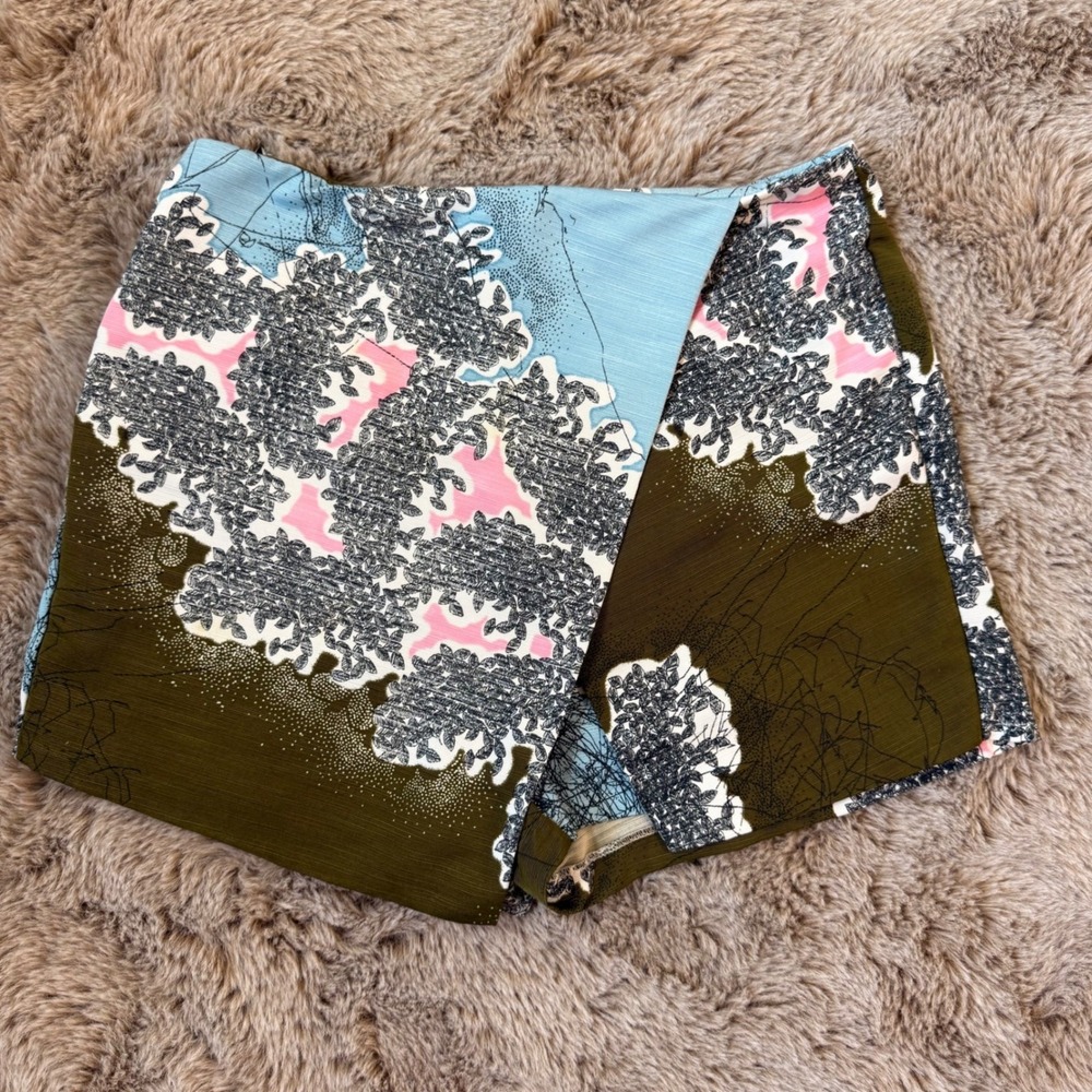 Topshop Skort Floral Print Blue Green Pink Women's Size 10 - Picture 3 of 7